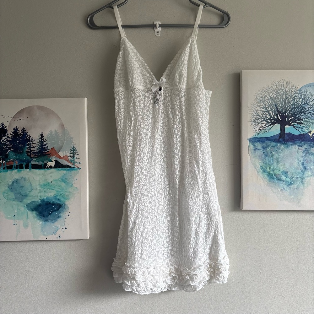 Victoria’s Secret Sexy Little Things White Lace Ruffle Mini Slip Dress Large